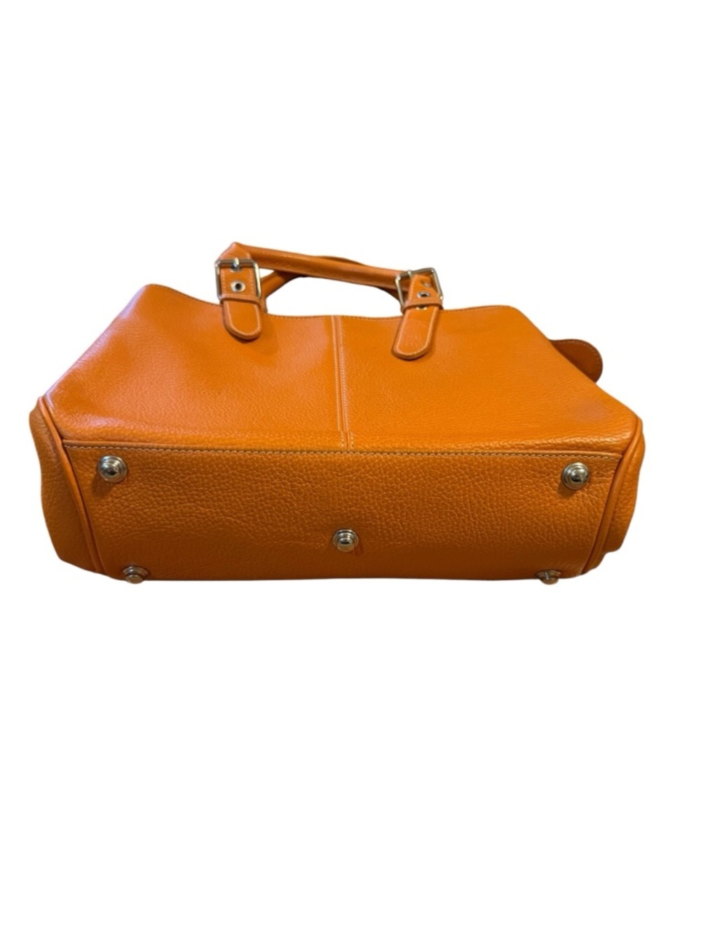 DOONEY & bourke Structured Pebbled Orange Leather Satchel with Top Handles - Picture 2 of 8